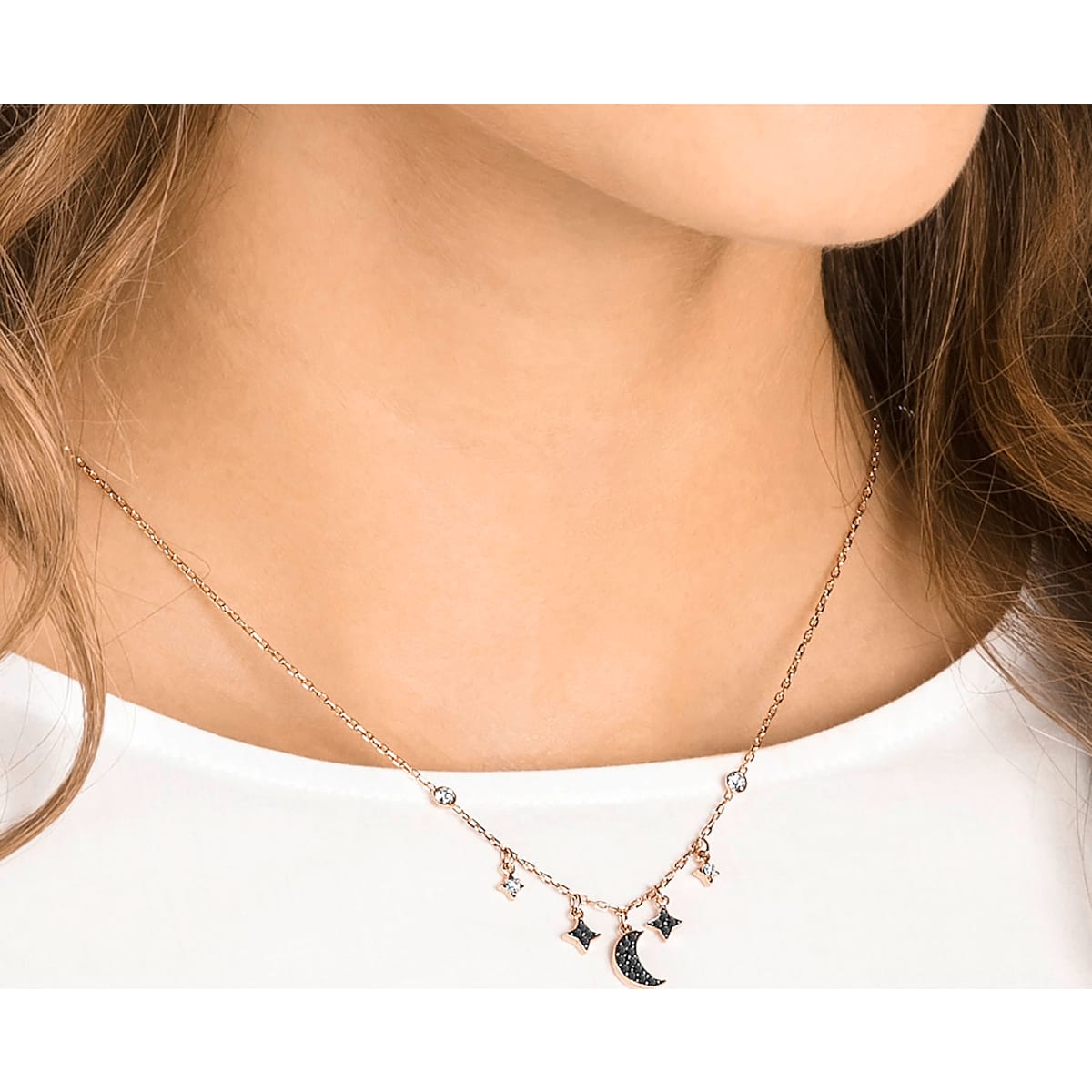 Swarovski - Swarovski Symbolic Halskette, Mond und Stern, Schwarz, Rosegold-Legierungsschicht - CRYSTAL UNTERBERGER