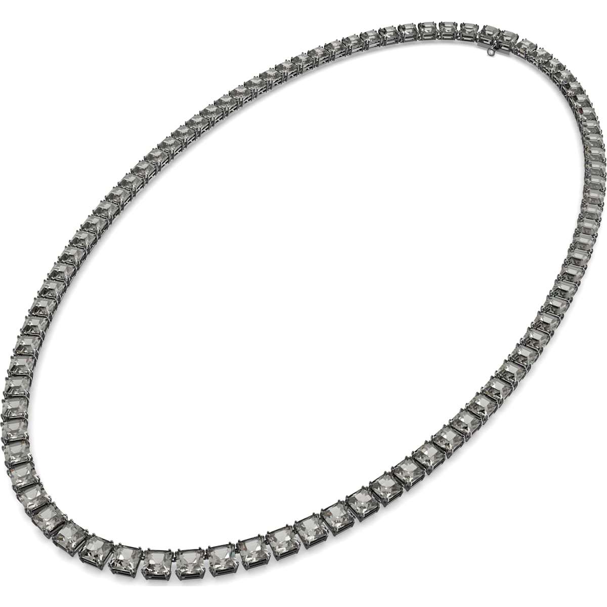 Swarovski - Millenia Halskette, Kristalle im Quadrat-Schliff, Lang, Grau, Rhodiniert - CRYSTAL UNTERBERGER