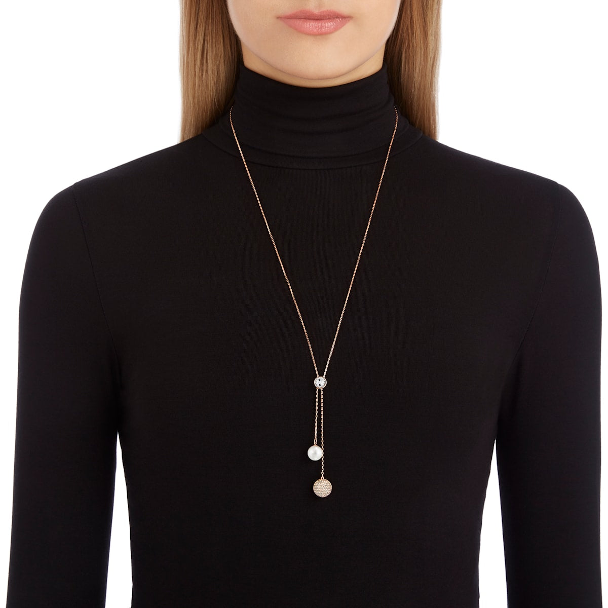 Swarovski - Forward Y-Halskette, Weiss, Rosegold-Legierungsschicht - CRYSTAL UNTERBERGER