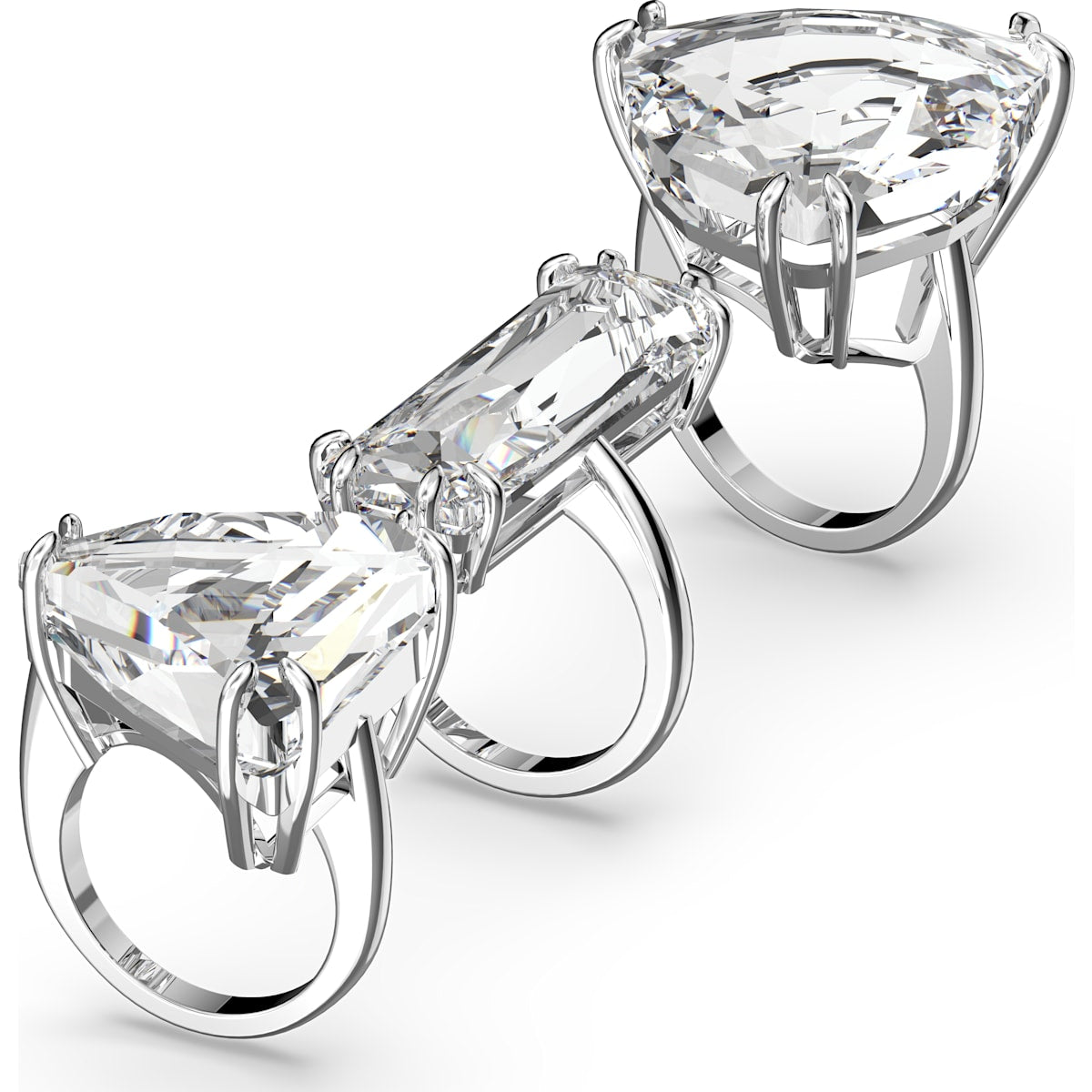 Swarovski - Mesmera Cocktail Ring, Set (3), Weiss, Rhodiniert - CRYSTAL UNTERBERGER