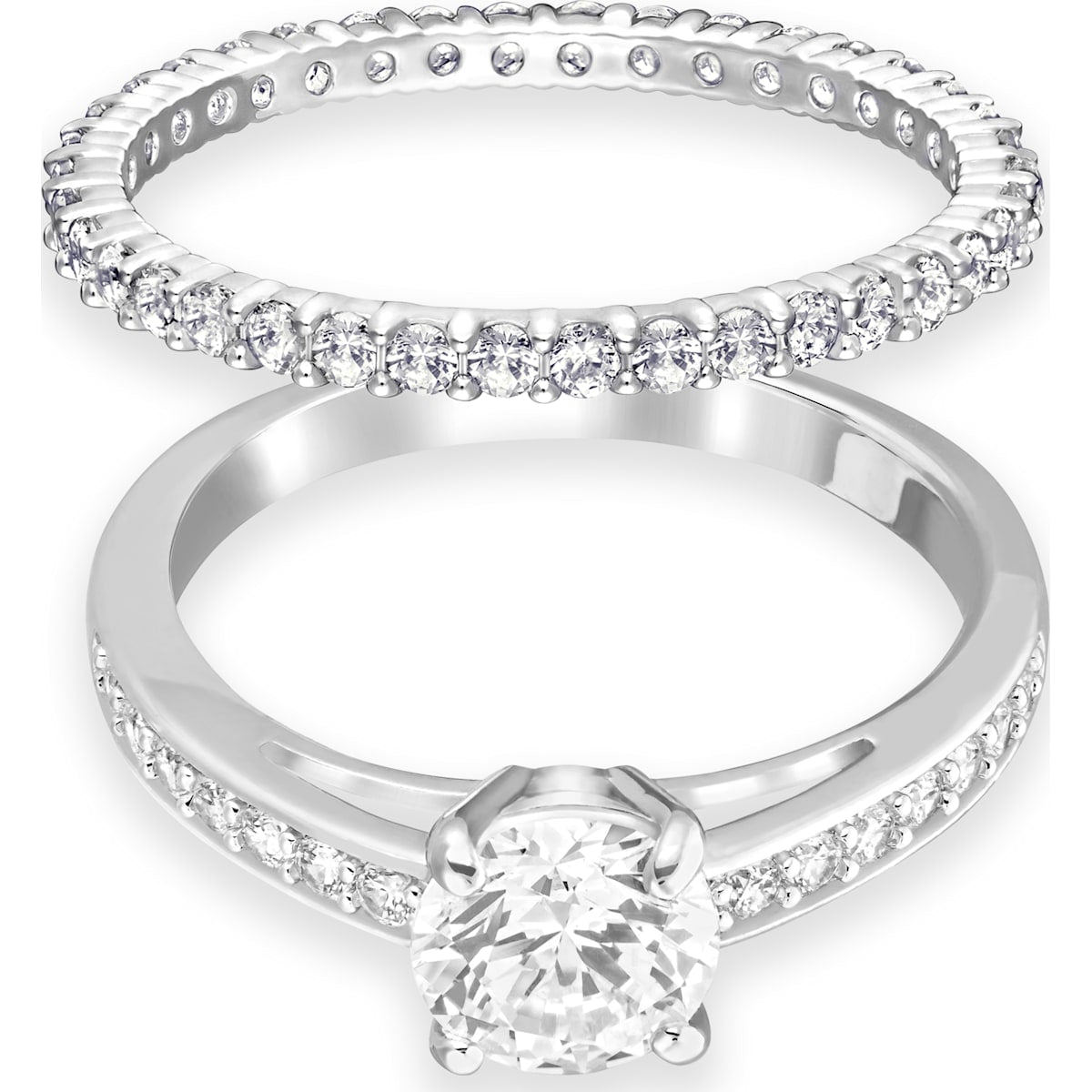 Swarovski - Attract Ring, Set (2), Rund, Pave, Weiss, Rhodiniert - CRYSTAL UNTERBERGER