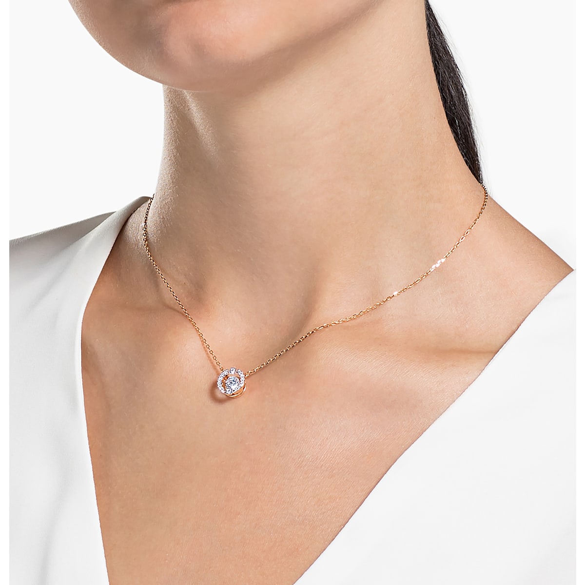 Swarovski - Swarovski Sparkling Dance Halskette, Rund, Weiss, Rosegold-Legierungsschicht - CRYSTAL UNTERBERGER