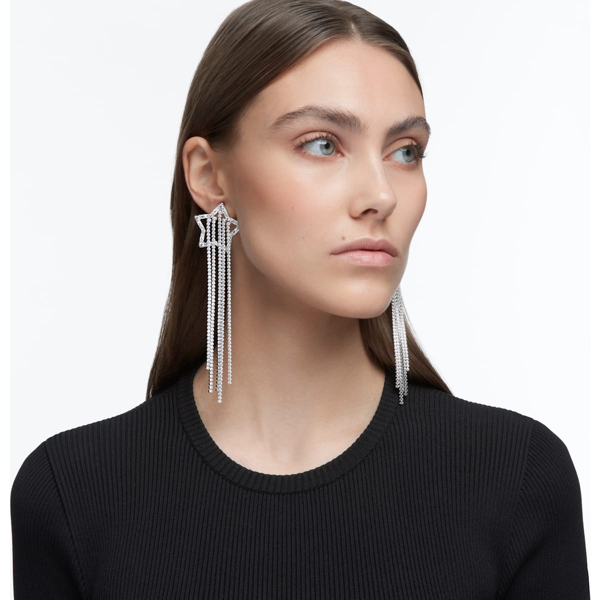 Swarovski - Stella Ohrclips, Stern, Weiss, Rhodiniert - CRYSTAL UNTERBERGER