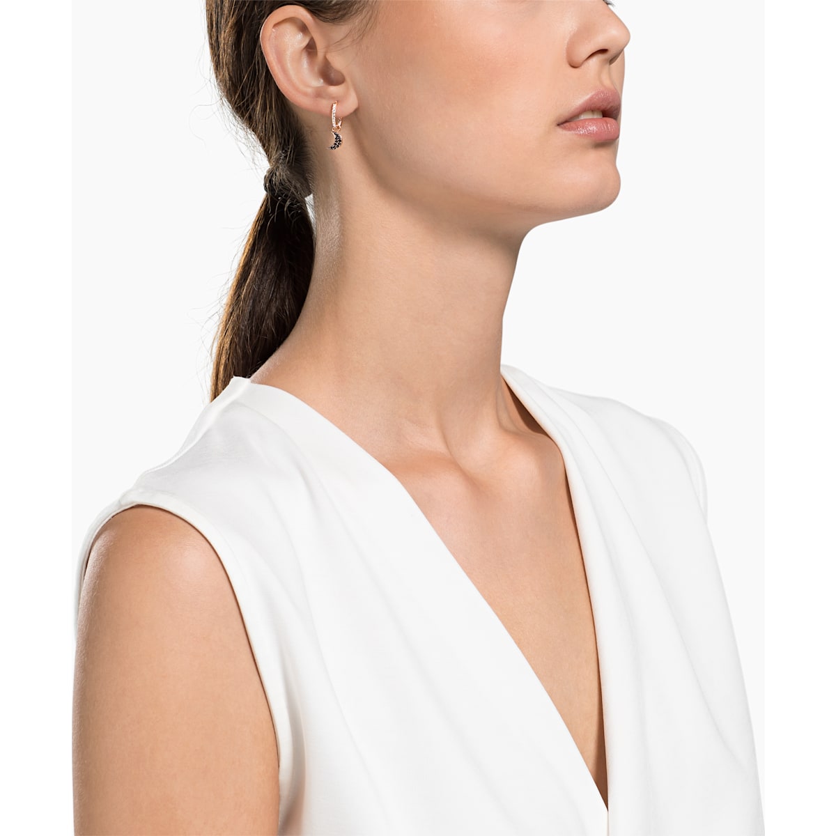 Swarovski - Swarovski Symbolic Moon Kreolen, schwarz, Rosegold-Legierungsschicht - CRYSTAL UNTERBERGER