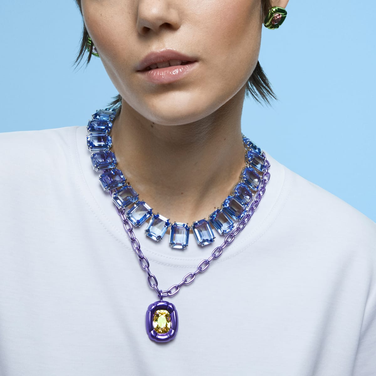 Swarovski - Millenia Halskette, Kristalle mit Oktagon-Schliff, Blau, Rhodiniert - CRYSTAL UNTERBERGER
