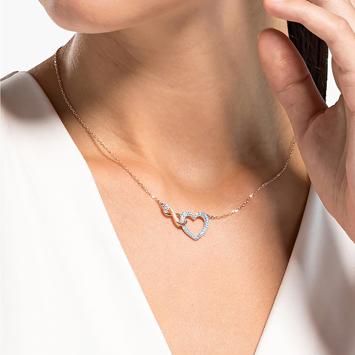 Swarovski - Swarovski Infinity Halskette, Unendlichzeichen und Herz, Weiss, Metallmix - CRYSTAL UNTERBERGER