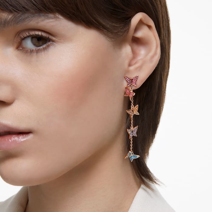 Swarovski - Lilia Drop-Ohrhänger Schmetterling, Lang, Mehrfarbig, Roségold-Legierungsschicht - CRYSTAL UNTERBERGER