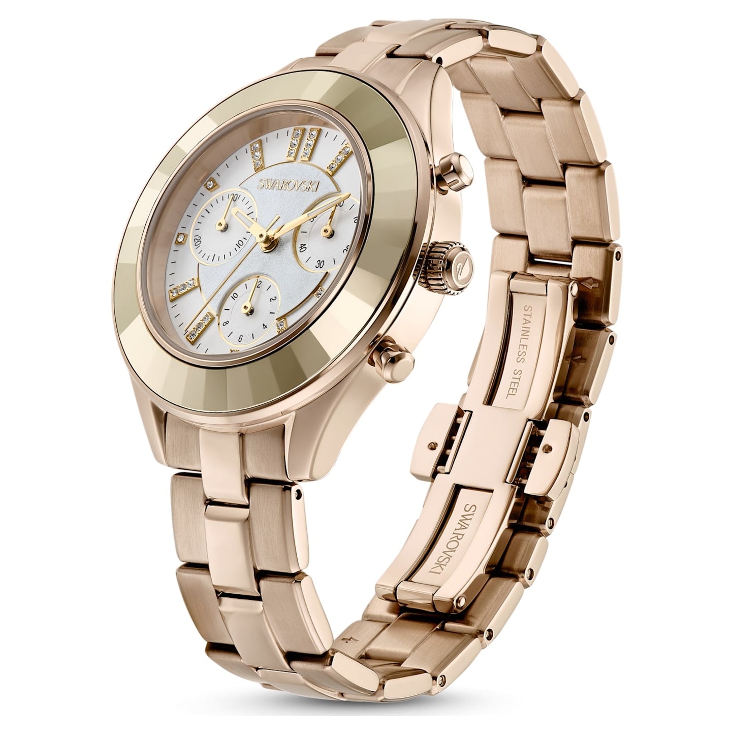 Swarovski - Octea Lux Sport Uhr Metallarmband, Weiss, Goldlegierungsschicht PVD-Finish - CRYSTAL UNTERBERGER