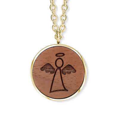 CRYSTALP - wooden angel pendant  17mm 42cm +5cm - CRYSTAL UNTERBERGER