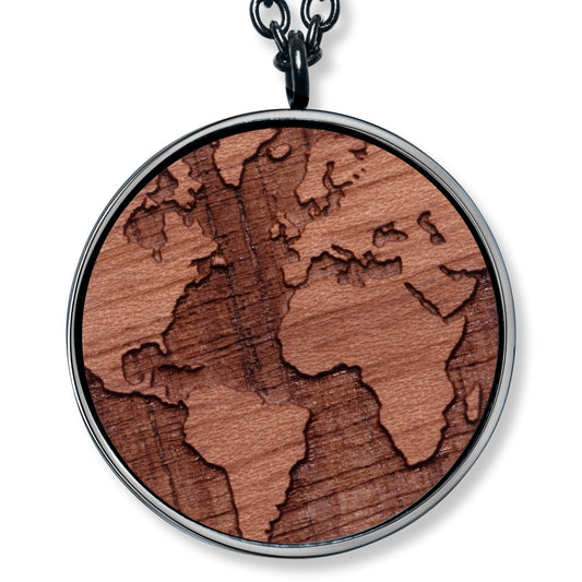 Men Wooden Earth Anhänger mit Kette Produktfoto