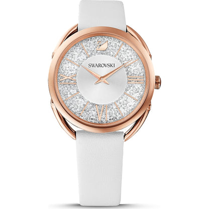 Swarovski - Crystalline Glam Uhr- Lederarmband- Grau- Rosegoldfarbenes PVD-Finish - CRYSTAL UNTERBERGER