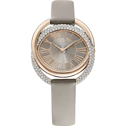 Swarovski - Duo Watch, Leather Strap, Gray, Champagne-gold - CRYSTAL UNTERBERGER