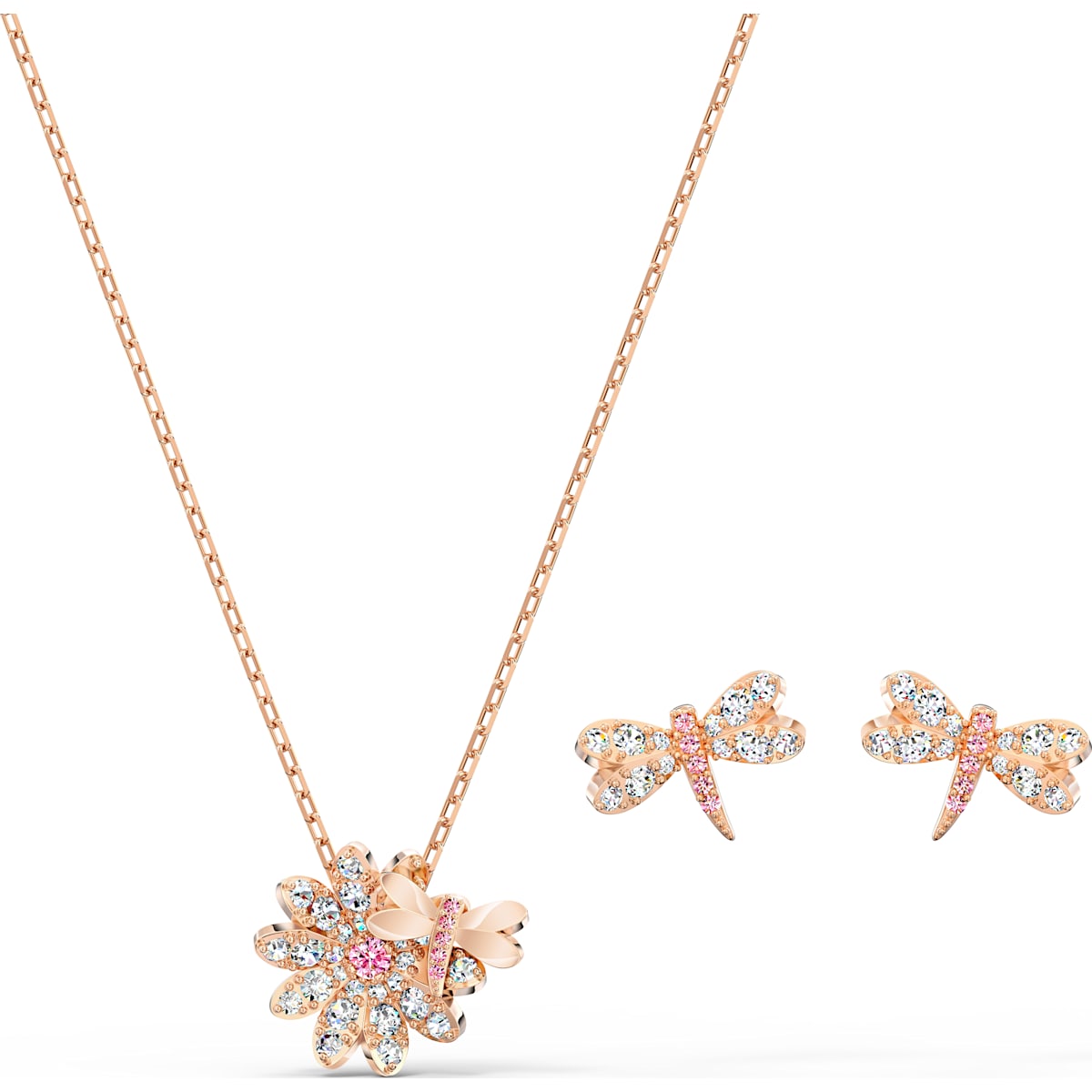Swarovski - Eternal Flower Set, Libelle mit Blume, Rosa, Roségold-Legierungsschicht - CRYSTAL UNTERBERGER