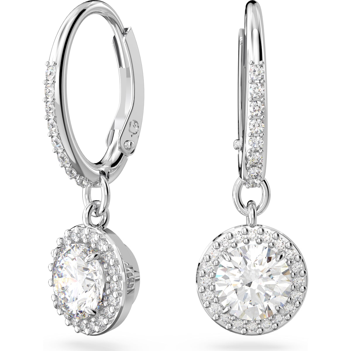 Swarovski - Constella Drop-Ohrhänger Rundschliff, Pavé, Weiß, Rhodiniert - CRYSTAL UNTERBERGER