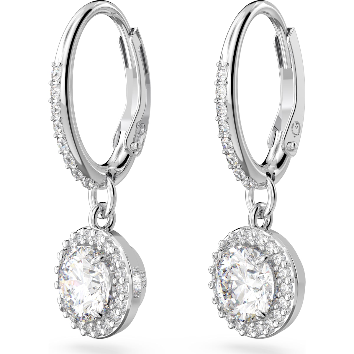 Swarovski - Constella Drop-Ohrhänger Rundschliff, Pavé, Weiß, Rhodiniert - CRYSTAL UNTERBERGER