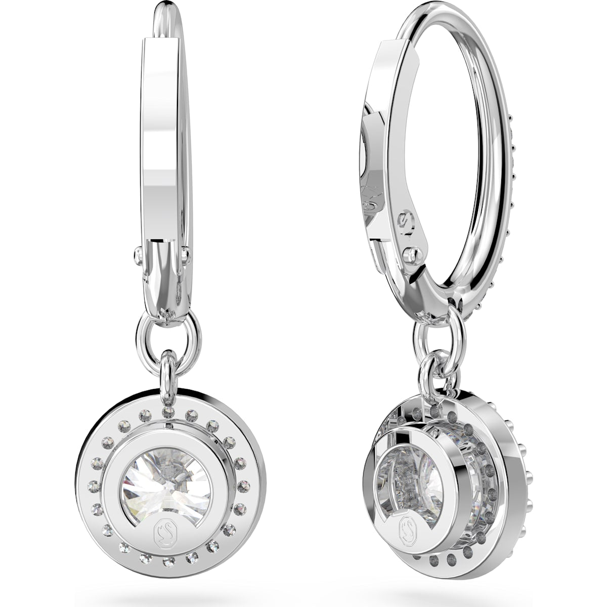 Swarovski - Constella Drop-Ohrhänger Rundschliff, Pavé, Weiß, Rhodiniert - CRYSTAL UNTERBERGER
