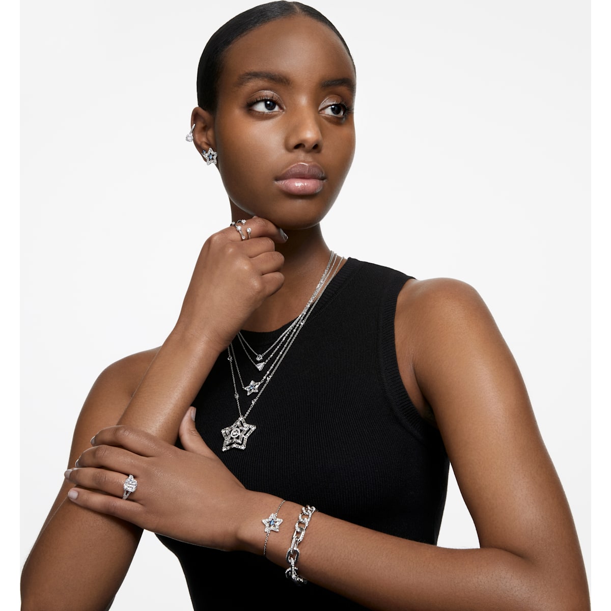 Swarovski - Stella Anhänger Verschiedene Schliffe, Stern, Weiß, Rhodiniert - CRYSTAL UNTERBERGER