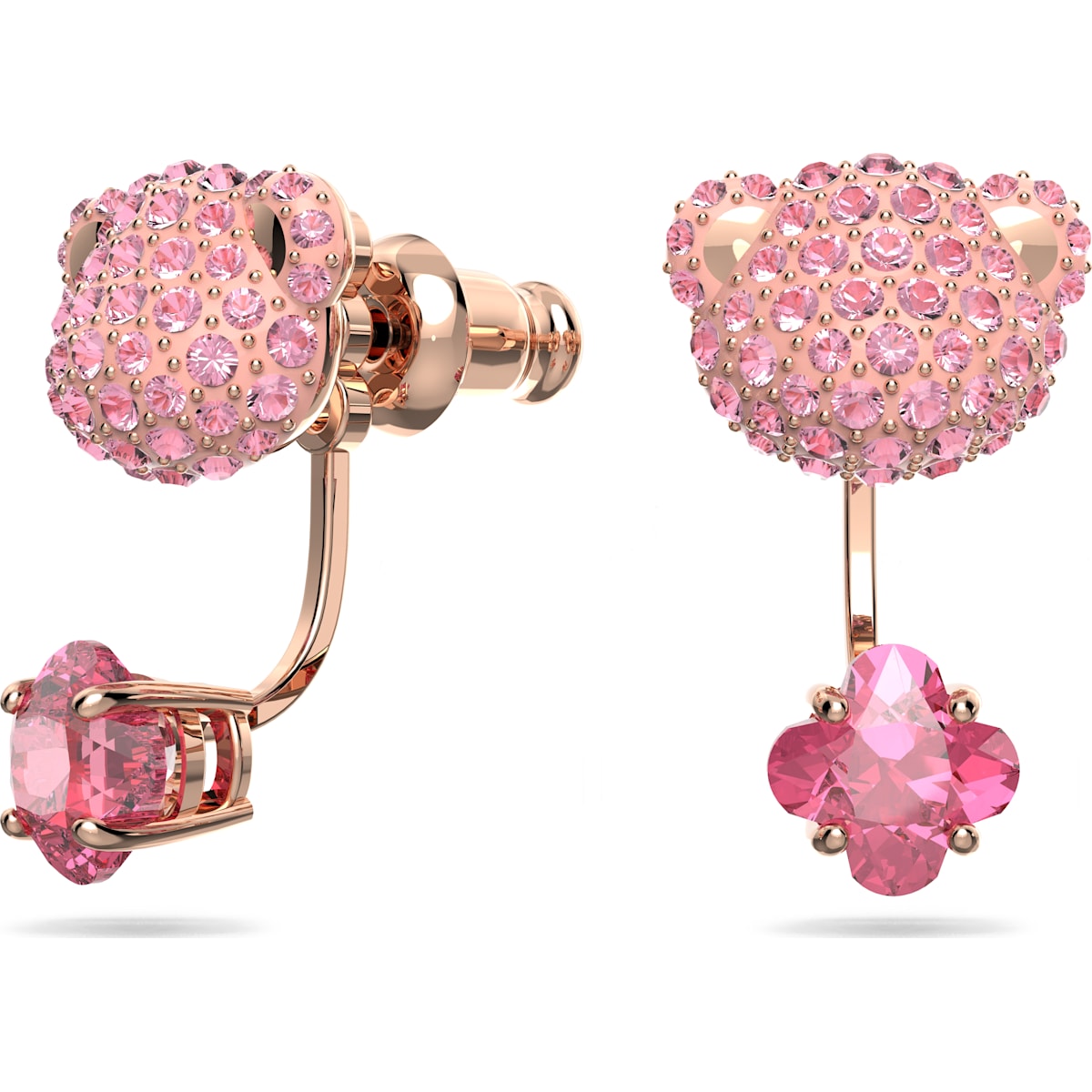 Swarovski - Teddy Drop-Ohrhänger Rosa, Roségold-Legierungsschicht - CRYSTAL UNTERBERGER