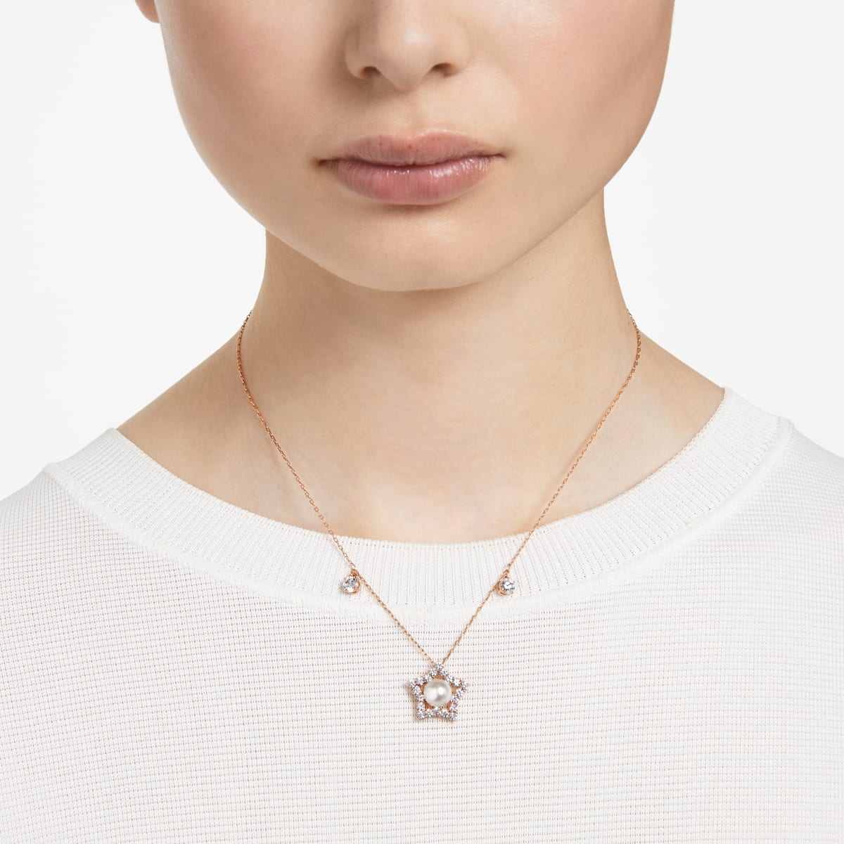 Stella Halskette, Kristallperlen, Stern, Weiß, Roségold-Legierungsschicht - CRYSTAL UNTERBERGER