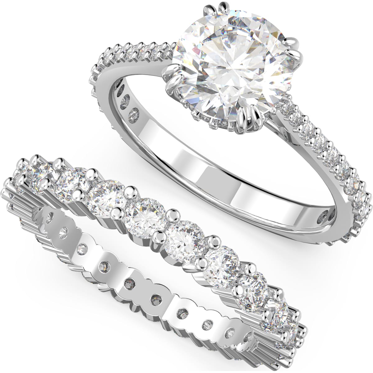 Constella Ring Set (2), Princess-Schliff, Weiß, Rhodiniert - CRYSTAL UNTERBERGER