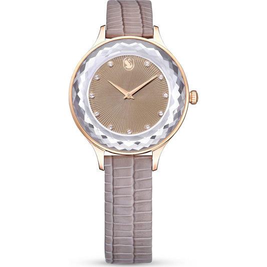 Octea Nova Uhr Schweizer Produktion, Lederarmband, Beige, Roségoldfarbenes Finish - CRYSTAL UNTERBERGER