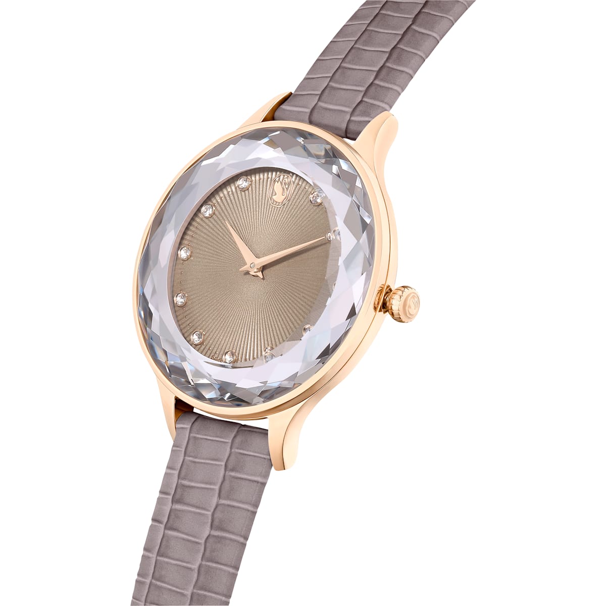 Octea Nova Uhr Schweizer Produktion, Lederarmband, Beige, Roségoldfarbenes Finish - CRYSTAL UNTERBERGER