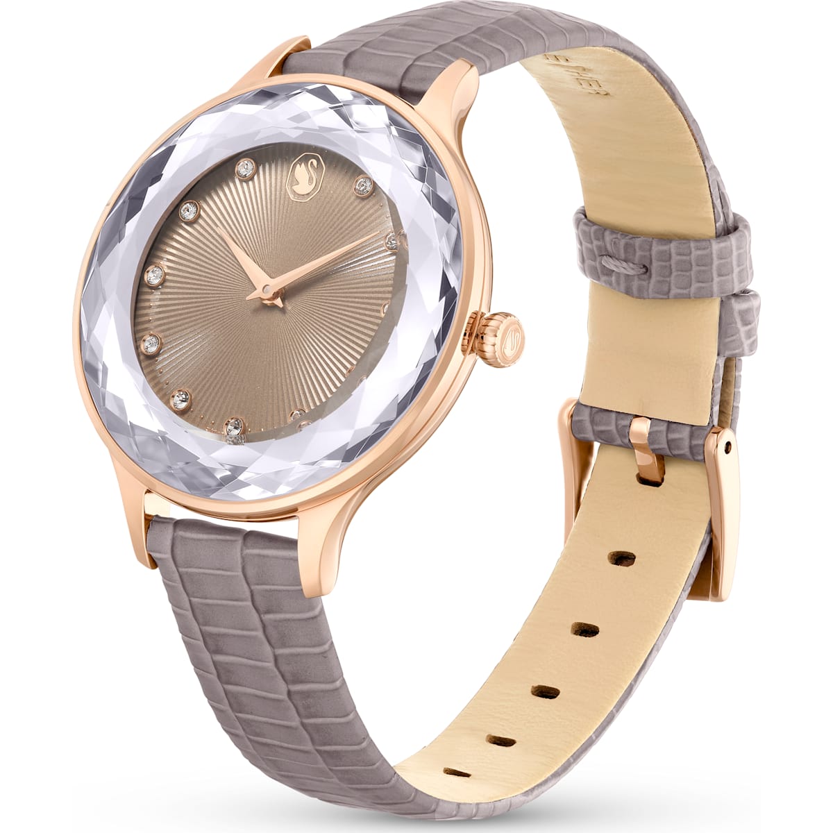 Octea Nova Uhr Schweizer Produktion, Lederarmband, Beige, Roségoldfarbenes Finish - CRYSTAL UNTERBERGER