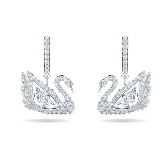Swarovski - Dancing Swan Ohrringe Schwan, Weiss, Rhodiniert - CRYSTAL UNTERBERGER