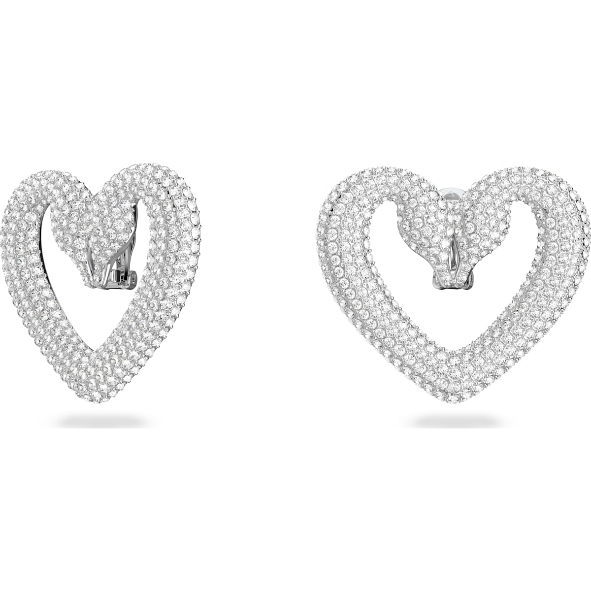 Swarovski - Una Ohrclips, Herz, Mittel, Weiß, Rhodiniert - CRYSTAL UNTERBERGER