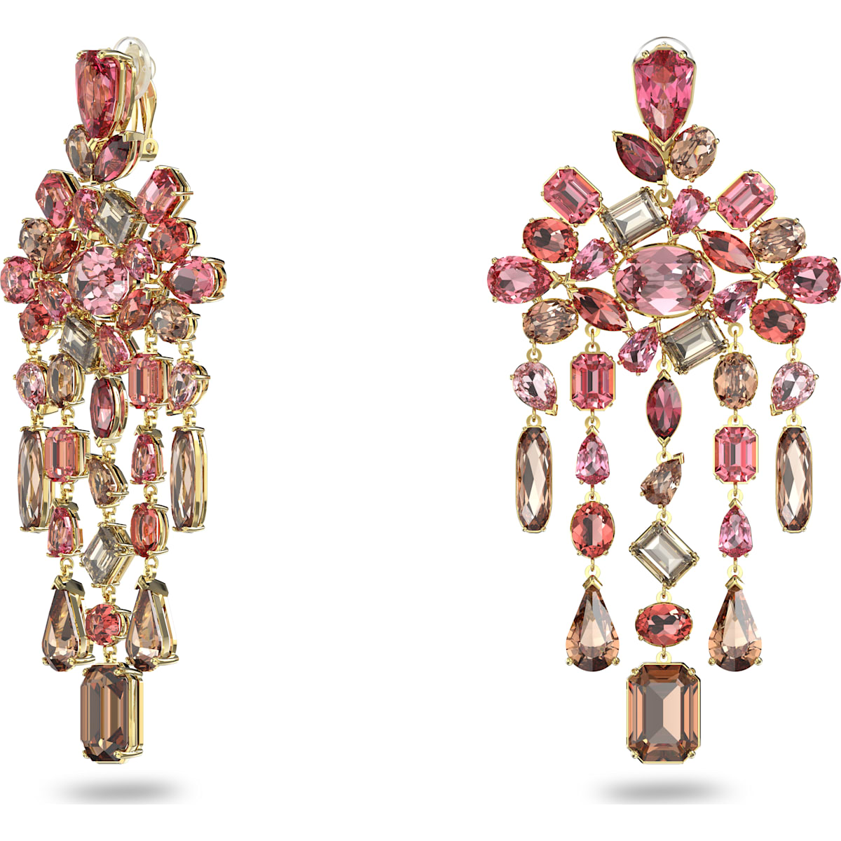 Swarovski - Gema Ohrclips, Chandelier-Ohrringe, Mehrfarbig, Goldlegierungsschicht - CRYSTAL UNTERBERGER