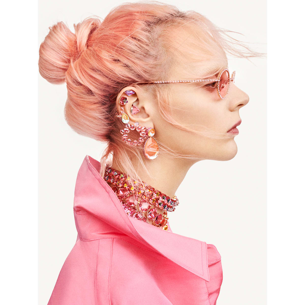Swarovski - Millenia Kreolen, Kristalle im Tropfenschliff, Rosa, Rosegold-Legierungsschicht - CRYSTAL UNTERBERGER