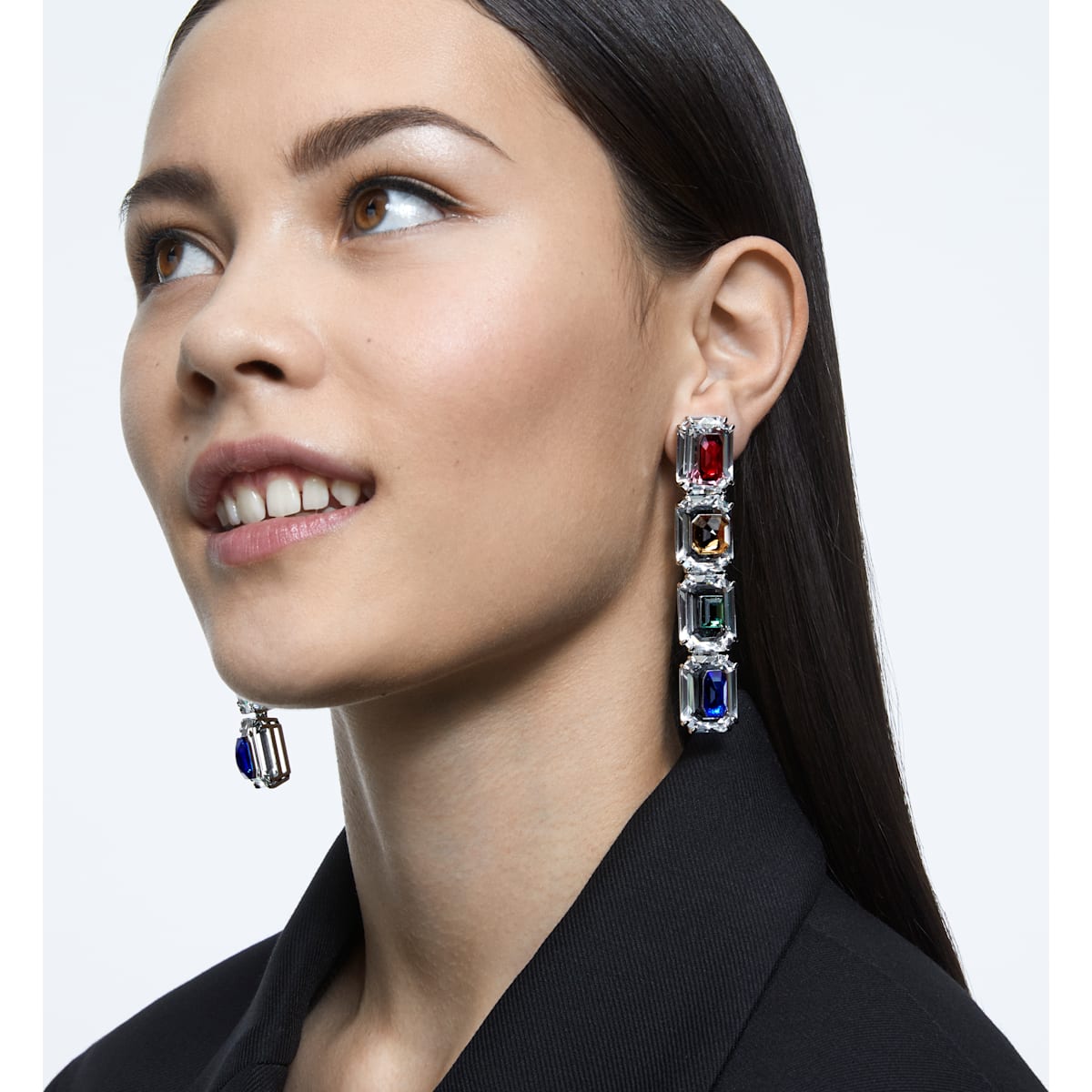 Swarovski - Chroma Ohrclips, Übergroße Kristalle, Mehrfarbig, Rhodiniert - CRYSTAL UNTERBERGER