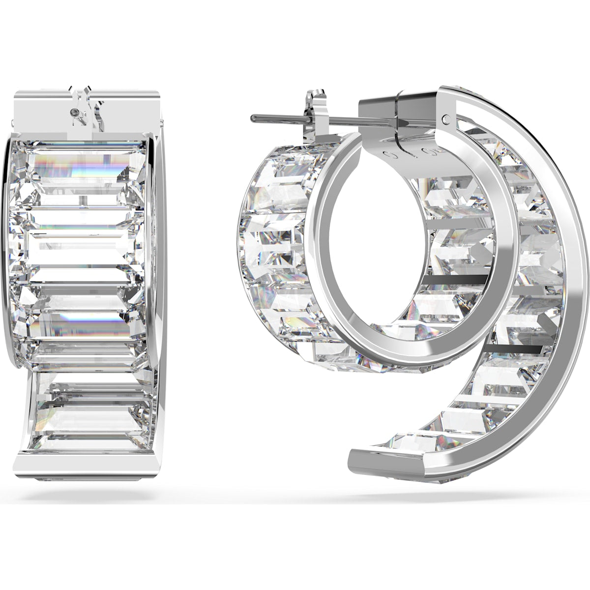 Swarovski - Matrix Kreolen, Kristalle im Baguette-Schliff, Weiß, Rhodiniert - CRYSTAL UNTERBERGER