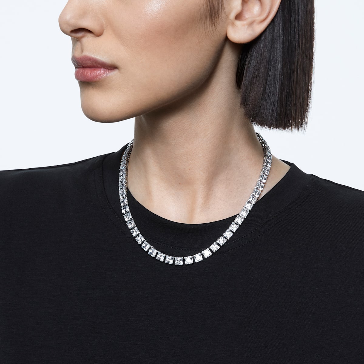 Swarovski - Millenia Halskette, Swarovski Zirkonia und Kristall mit Quadrat-Schliff, Weiss, Rhodiniert - CRYSTAL UNTERBERGER