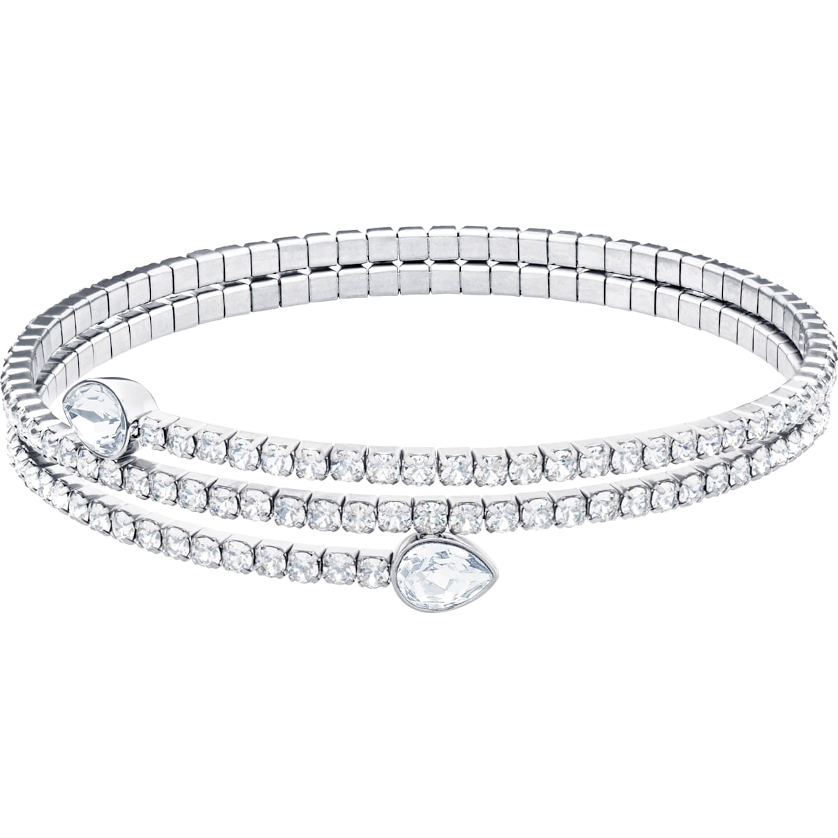 Swarovski - Twisty Armreif, Kristalle im Pear-Schliff, Weiss, Rhodiniert - CRYSTAL UNTERBERGER