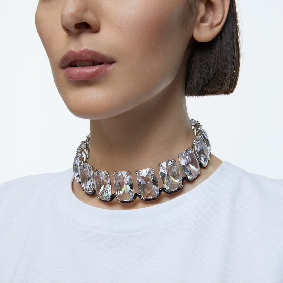 Swarovski - Harmonia Halsband, Übergroßer schwebender Kristall, Weiss, Metallmix - CRYSTAL UNTERBERGER