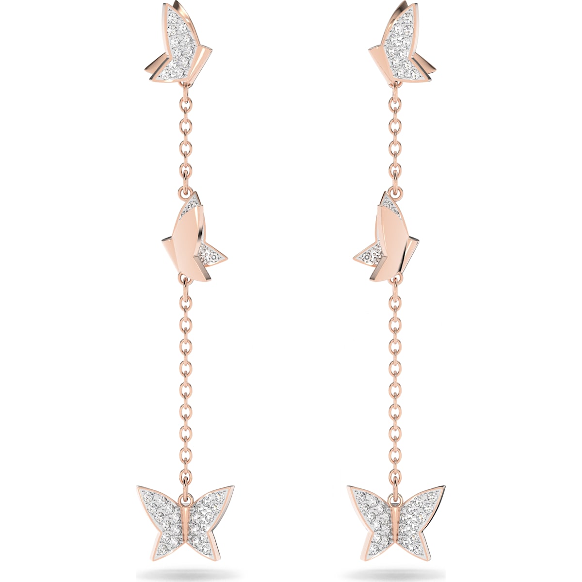 Swarovski - Lilia Drop-Ohrhänger Schmetterling, Lang, Weiß, Rhodiniert - CRYSTAL UNTERBERGER