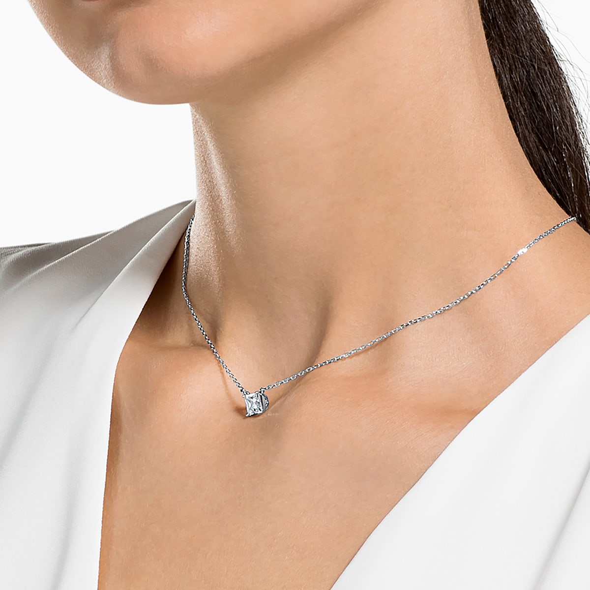 Swarovski - Attract Halskette, Quadrat, Weiss, Rhodiniert - CRYSTAL UNTERBERGER