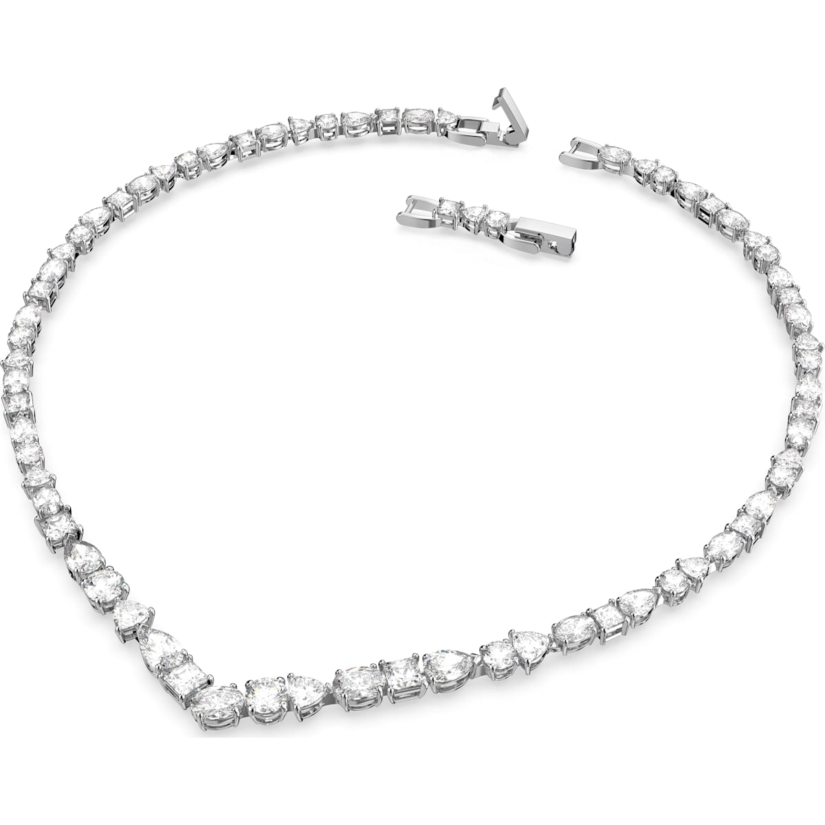 Swarovski - Tennis Deluxe Halskette, Kristalle in einem Mix aus Schliffen, Weiss, Rhodiniert - CRYSTAL UNTERBERGER