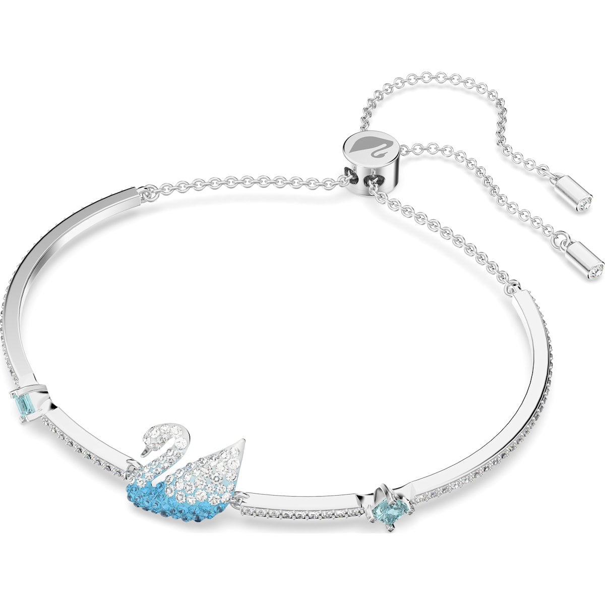 Swarovski - Swarovski Iconic Swan Armreif, Schwan, Blau, Rhodiniert - CRYSTAL UNTERBERGER