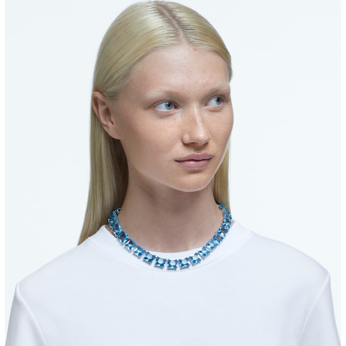 Swarovski - Millenia Halskette, Kristalle im Quadrat-Schliff, Blau, Rhodiniert - CRYSTAL UNTERBERGER