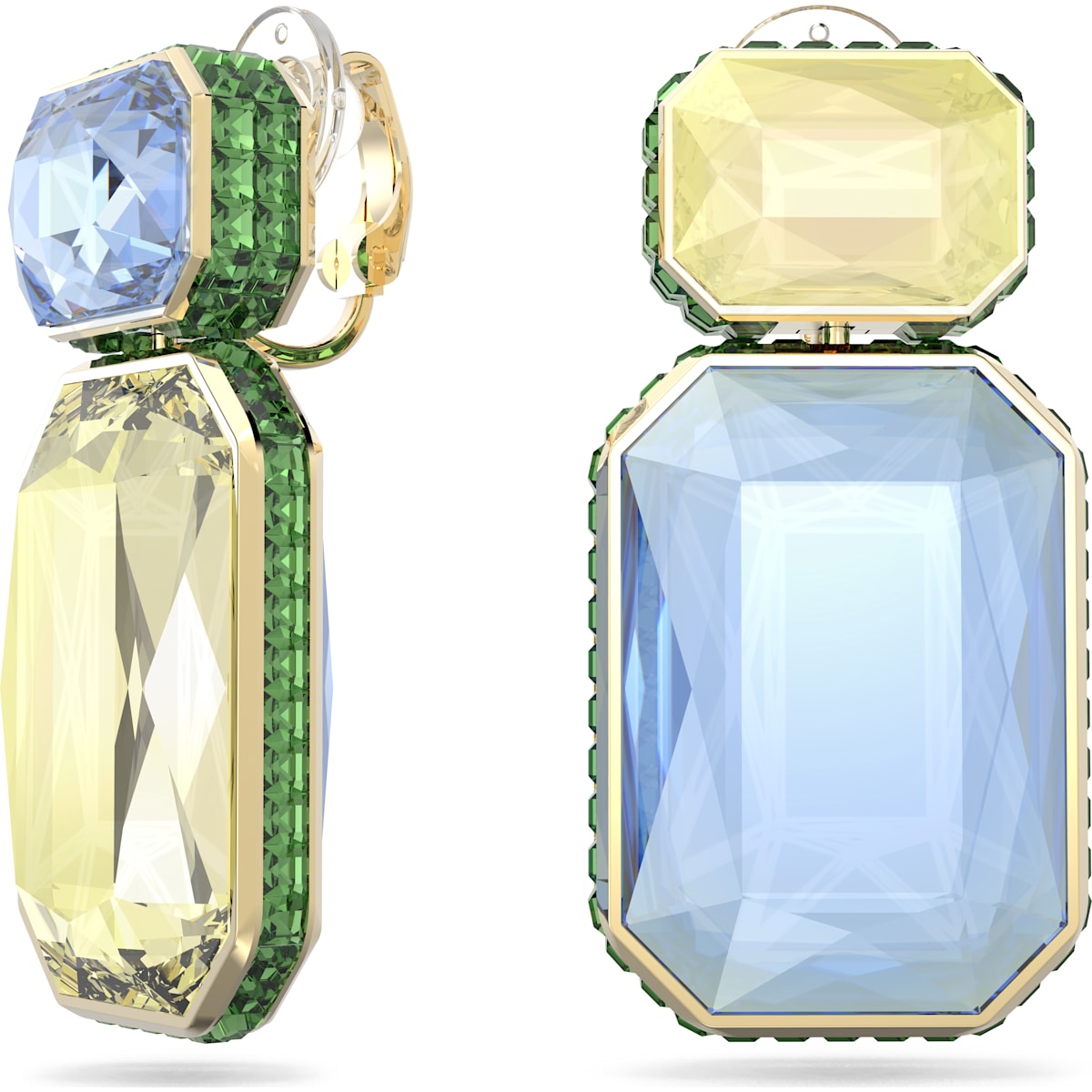 Swarovski - Orbita Asymmetrische Ohrringe, Kristall im Oktagon-Schliff, Mehrfarbig, Goldlegierungsschicht - CRYSTAL UNTERBERGER