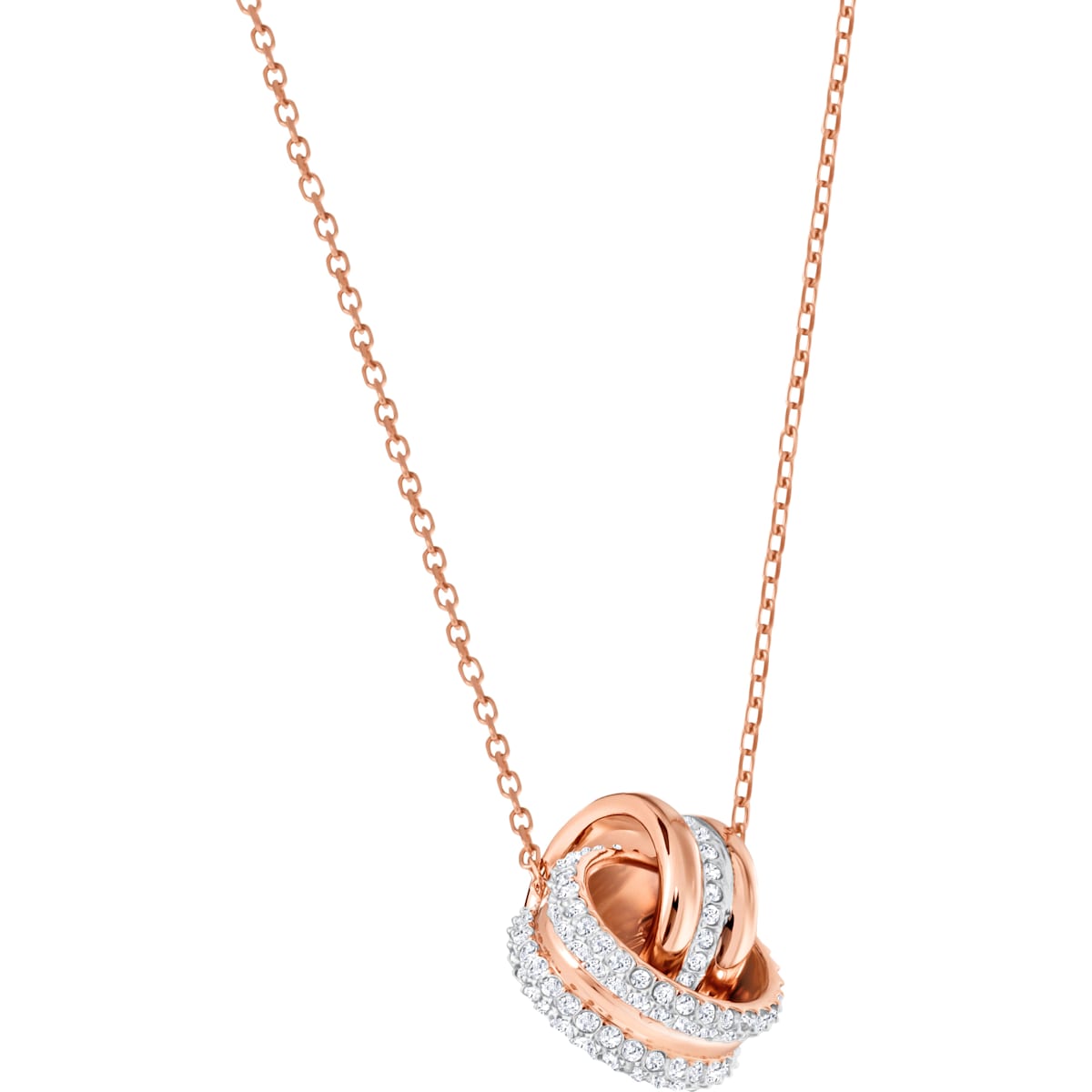 Swarovski - Further Anhänger, Pave, Verflochtene Ringe, Weiß, Roségold-Legierungsschicht - CRYSTAL UNTERBERGER
