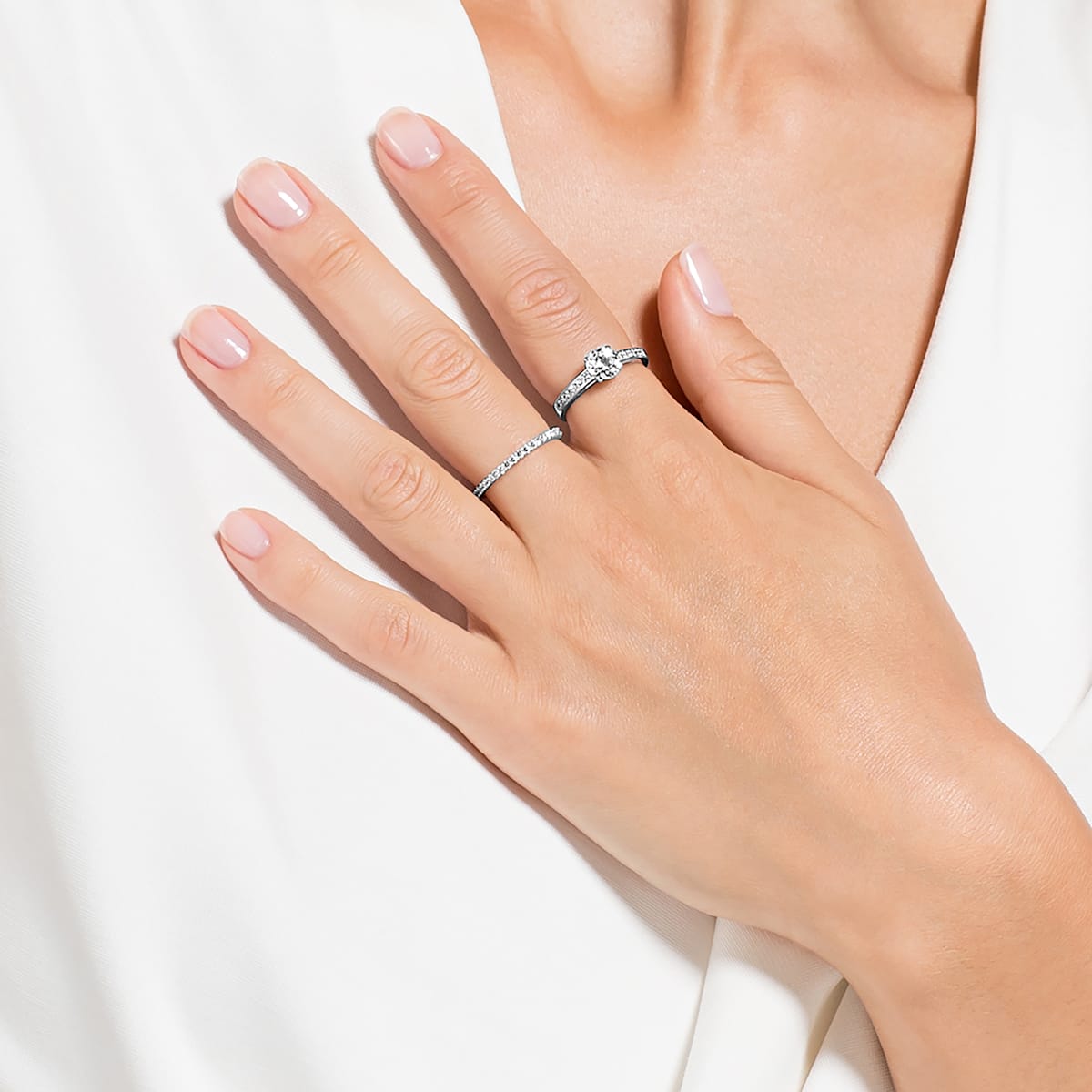 Swarovski - Attract Ring, Set (2), Rund, Pave, Weiss, Rhodiniert - CRYSTAL UNTERBERGER