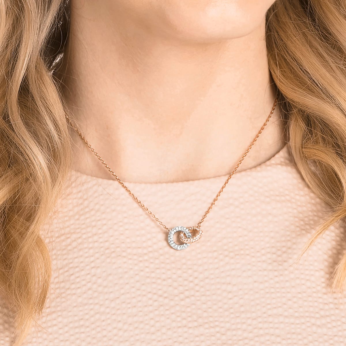 Swarovski - Stone Halskette, Rund, Weiss, Rosegold-Legierungsschicht - CRYSTAL UNTERBERGER