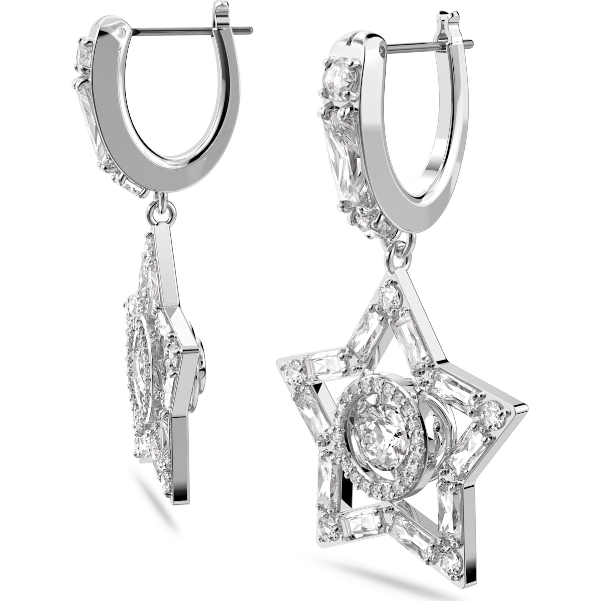 Swarovski - Stella Kreolen, Stern, Weiß, Rhodiniert - CRYSTAL UNTERBERGER