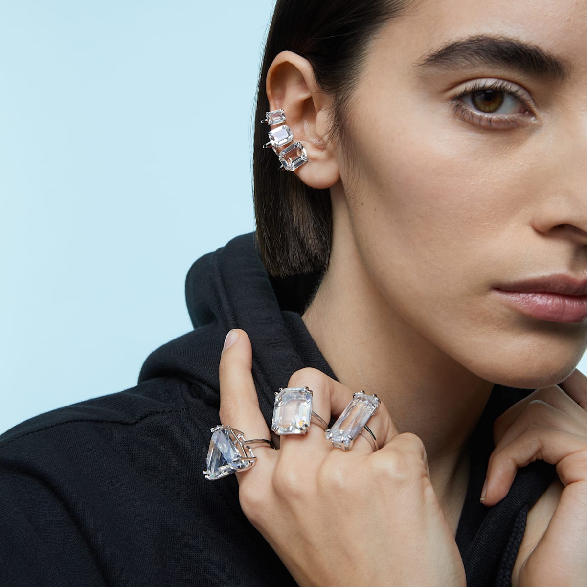 Swarovski - Millenia Ear Cuff, Einzel, Kaskadierende Kristalle, Weiss, Rhodiniert - CRYSTAL UNTERBERGER