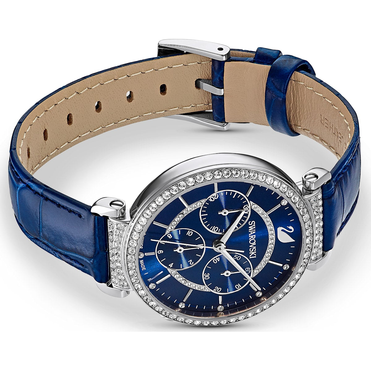 Swarovski - Passage Chrono Uhr, Lederarmband, Blau, Edelstahl - CRYSTAL UNTERBERGER