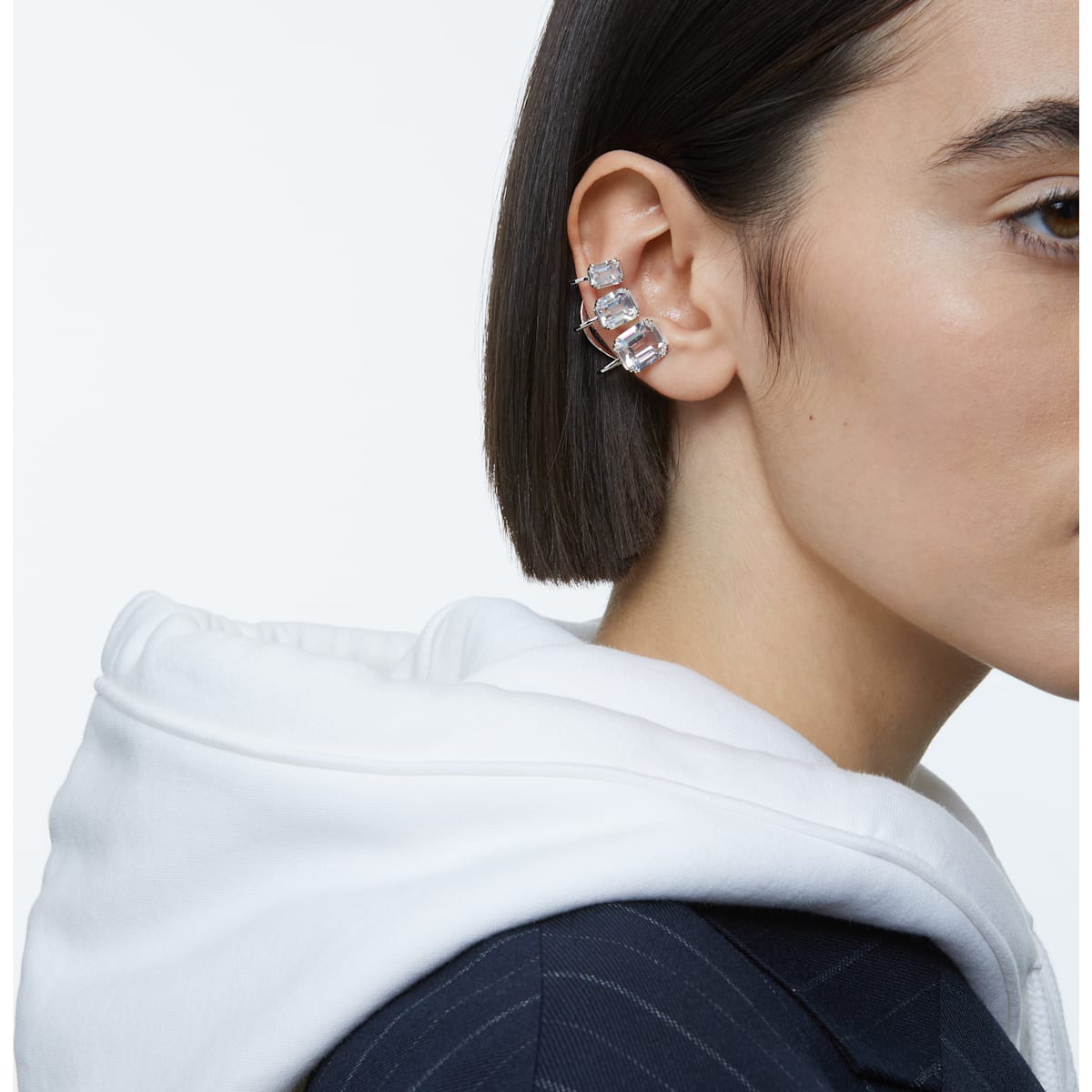 Swarovski - Millenia Ear Cuff, Einzel, Kaskadierende Kristalle, Weiss, Rhodiniert - CRYSTAL UNTERBERGER