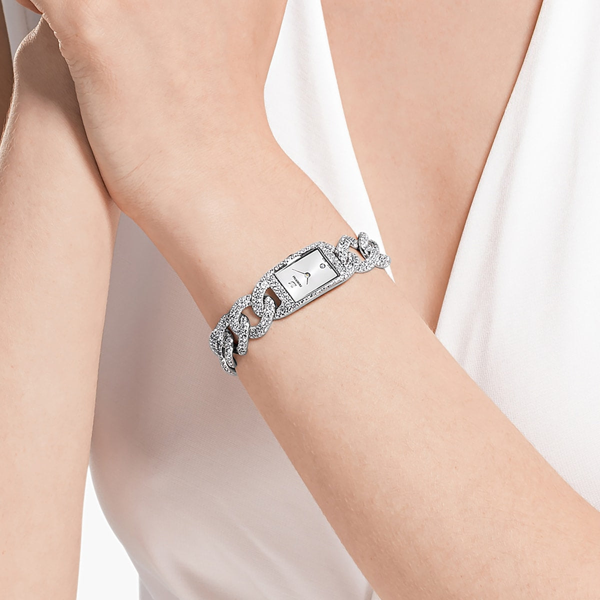 Swarovski - Cocktail Uhr, Voll-Pave, Metallarmband, Silberfarben, Edelstahl - CRYSTAL UNTERBERGER